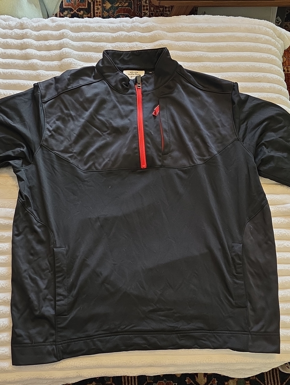 Men's Black Performance Quarter-Zip Jacket with Red Accent